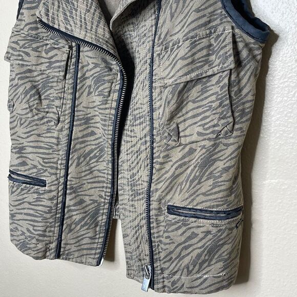 Maison Scotch Vest Women's Small Full Zip Pockets Animal Print Utility - Picture 3 of 12